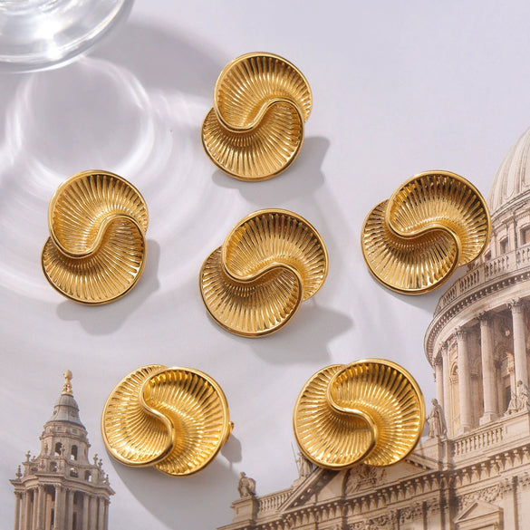Wholesale 18K Gold Plated Titanium Steel Drop Shape Asymmetric Color Retaining Spiral Earrings For Women