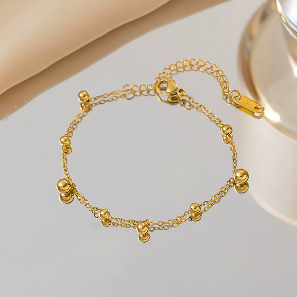 Wholesale 18K Gold Plated Titanium Steel Geometric Bead Chain Tassel Necklace For Women