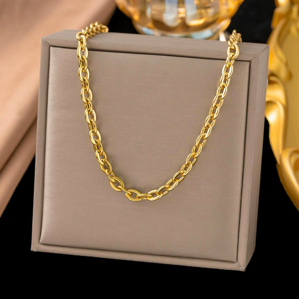 Wholesale 18K Gold Plated Titanium Steel Geometric Cuban Chain Necklace For Women And Couples
