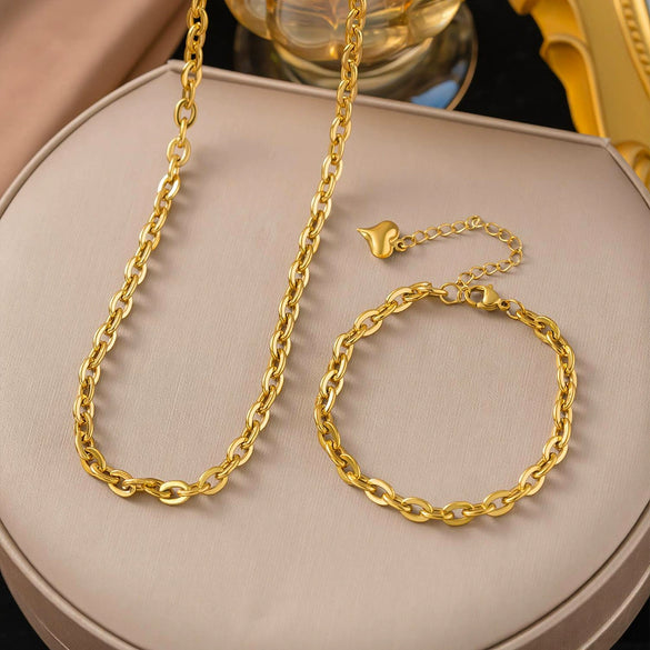 Wholesale 18K Gold Plated Titanium Steel Geometric Cuban Chain Necklace For Women And Couples