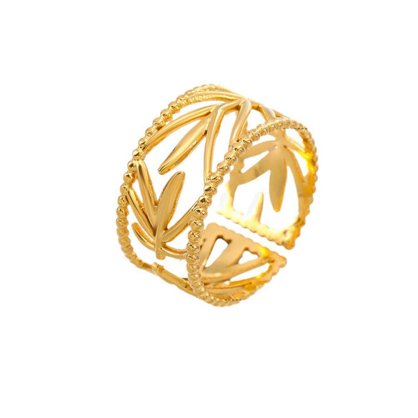 Wholesale 18K Gold Plated Titanium Steel Leaf Ring For Women With Little Fresh Style