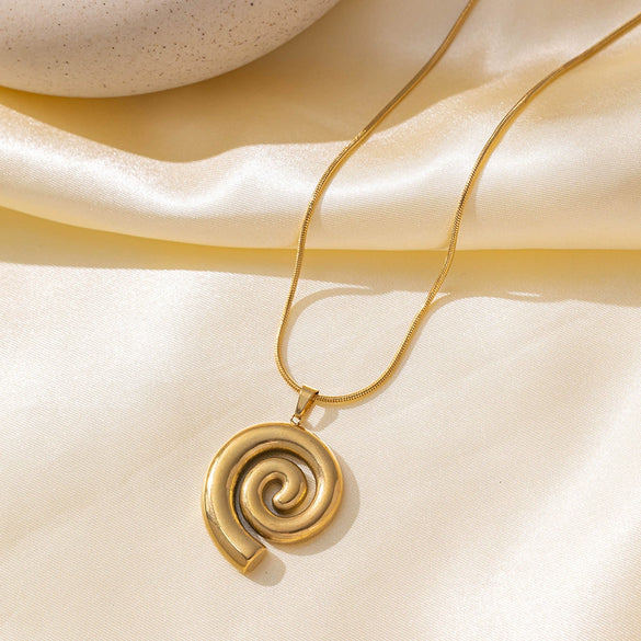 Wholesale 18K Gold Plated Titanium Steel Rotating Spiral Pattern Pendant Necklace And Earrings Set For Women