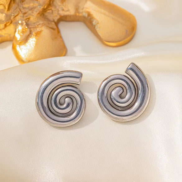 Wholesale 18K Gold Plated Titanium Steel Rotating Spiral Pattern Pendant Necklace And Earrings Set For Women