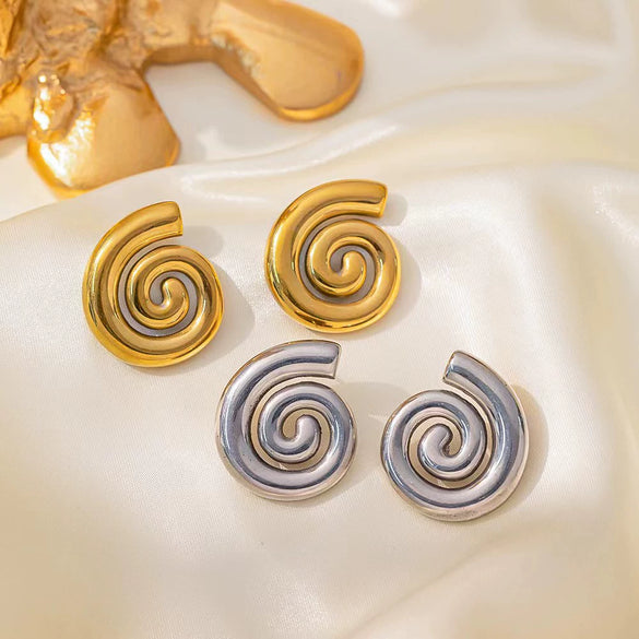 Wholesale 18K Gold Plated Titanium Steel Rotating Spiral Pattern Pendant Necklace And Earrings Set For Women