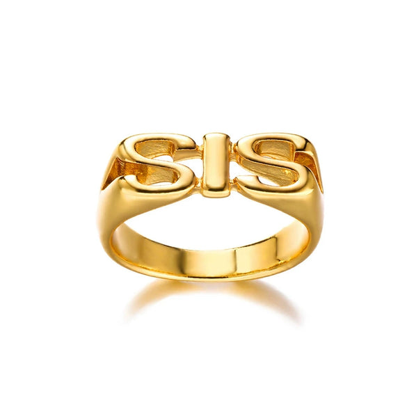 Wholesale 18K Goldplated Copper Zircon Threedimensional Stamp Sos Letter Ring Light Luxury Elegant Nonfading Unisex Jewelry
