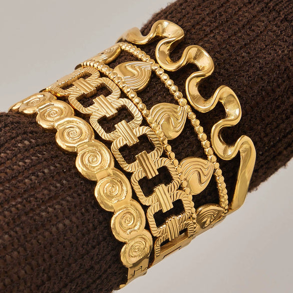 Wholesale 18K Goldplated Geometric Spiral Pattern Stainless Steel Bracelet For Women