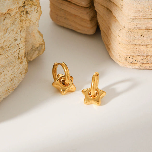 Wholesale 18K Goldplated Geometric Stainless Steel Fivepointed Star Earrings For Women