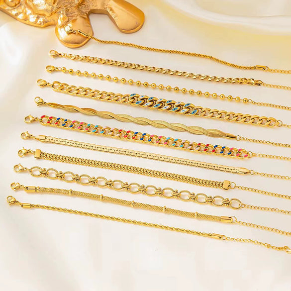 Wholesale 18K Goldplated Geometric Titanium Steel Cuban Chain Bracelet For Women