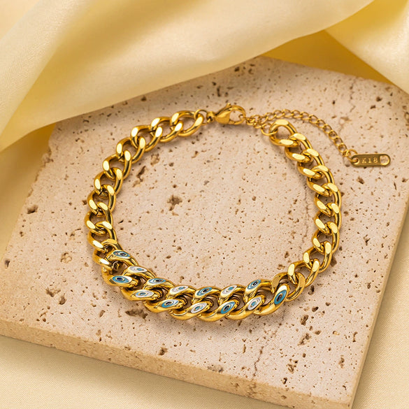 Wholesale 18K Goldplated Geometric Titanium Steel Cuban Chain Bracelet For Women