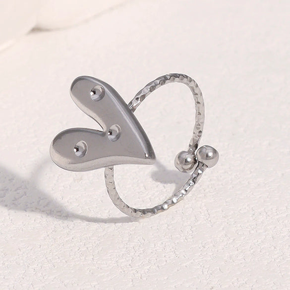 Wholesale 18K Goldplated Heart Shape Simple Stainless Steel Open Ring For Women