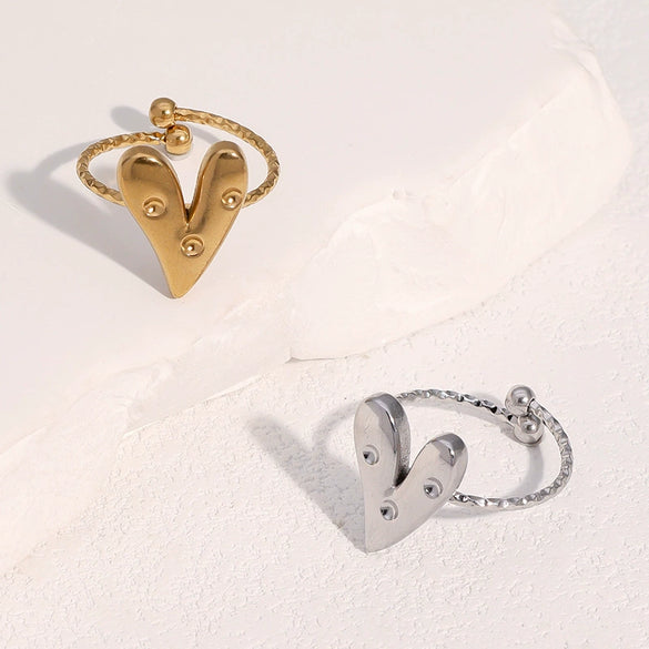Wholesale 18K Goldplated Heart Shape Simple Stainless Steel Open Ring For Women