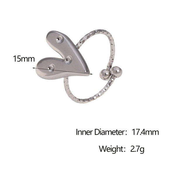 Wholesale 18K Goldplated Heart Shape Simple Stainless Steel Open Ring For Women