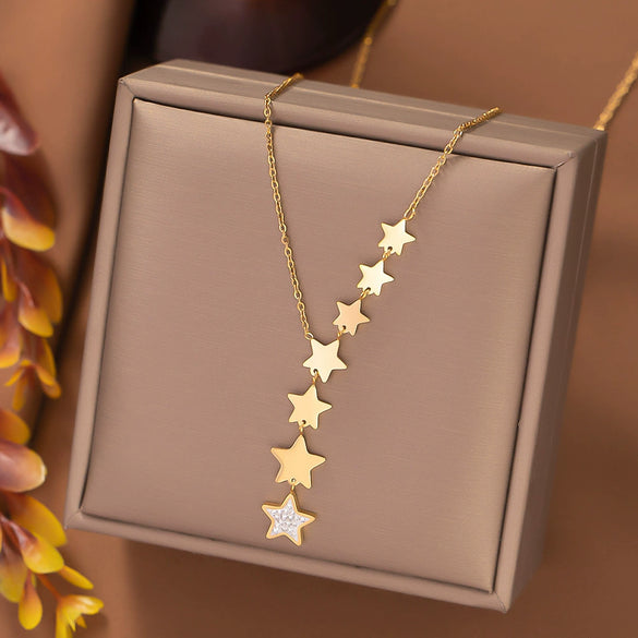 Wholesale 18K Goldplated Long Tassel Bead Chain Necklace With Geometric And Insect Pattern Titanium Steel Round Bead Tassel Pendant For Women