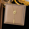 Wholesale 18K Goldplated Long Tassel Bead Chain Necklace With Geometric And Insect Pattern Titanium Steel Round Bead Tassel Pendant For Women