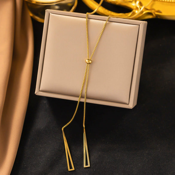 Wholesale 18K Goldplated Long Tassel Bead Chain Necklace With Geometric And Insect Pattern Titanium Steel Round Bead Tassel Pendant For Women