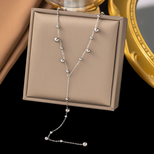 Wholesale 18K Goldplated Long Tassel Bead Chain Necklace With Geometric And Insect Pattern Titanium Steel Round Bead Tassel Pendant For Women