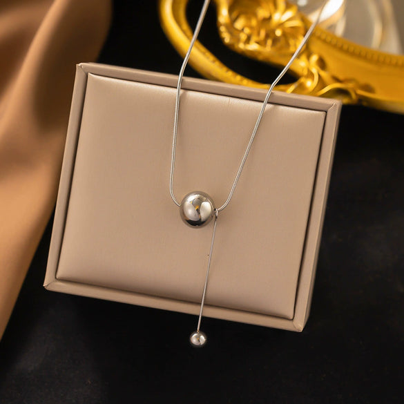 Wholesale 18K Goldplated Long Tassel Bead Chain Necklace With Geometric And Insect Pattern Titanium Steel Round Bead Tassel Pendant For Women