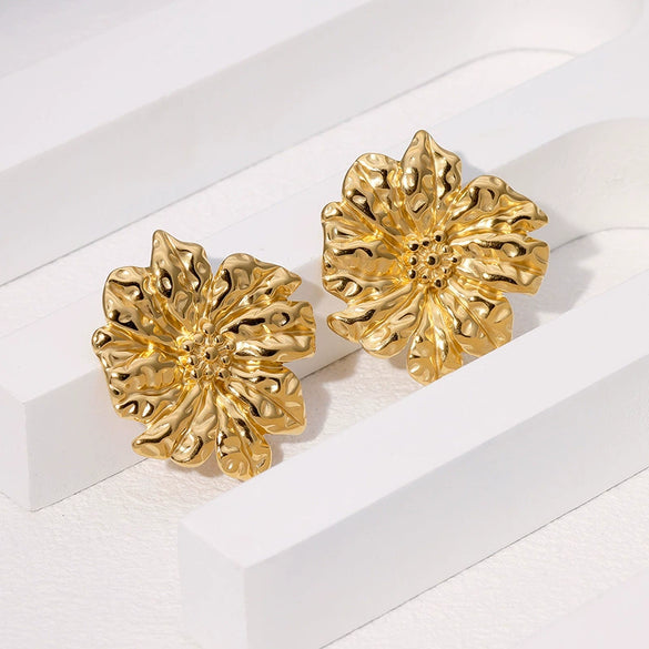 Wholesale 18K Goldplated Stainless Steel Flowershaped Earrings For Women