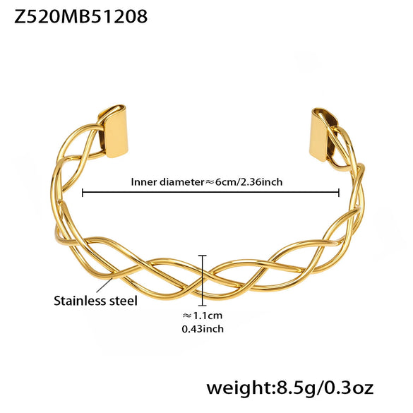 Wholesale 18K Goldplated Stainless Steel Geometric Cut Out Buckle Cross Opening Bracelet