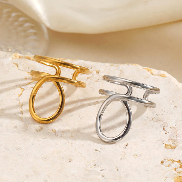 Wholesale 18K Goldplated Stainless Steel Geometric Oval Open Ring For Women