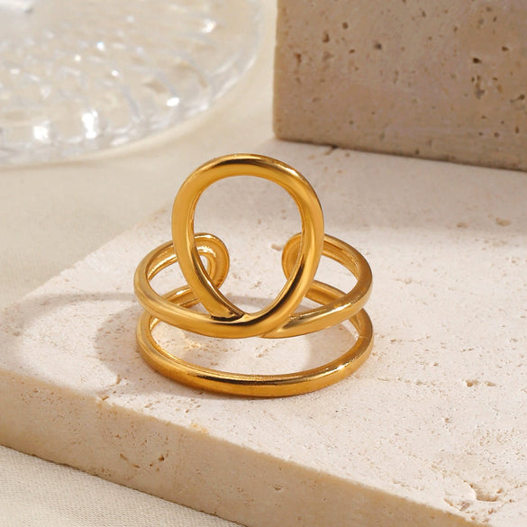 Wholesale 18K Goldplated Stainless Steel Geometric Oval Open Ring For Women