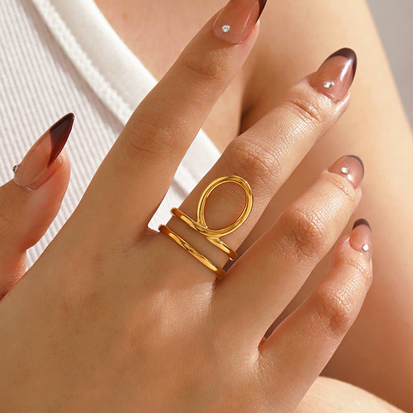 Wholesale 18K Goldplated Stainless Steel Geometric Oval Open Ring For Women