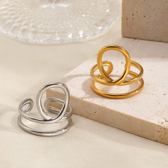 Wholesale 18K Goldplated Stainless Steel Geometric Oval Open Ring For Women