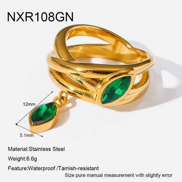 Wholesale 18K Goldplated Stainless Steel Geometric Rings With Marquise Zircon Pendants Women's Jewelry Accessories