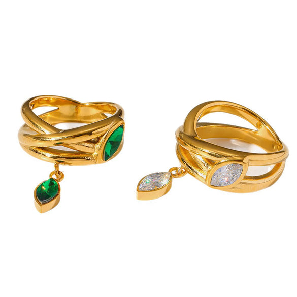 Wholesale 18K Goldplated Stainless Steel Geometric Rings With Marquise Zircon Pendants Women's Jewelry Accessories