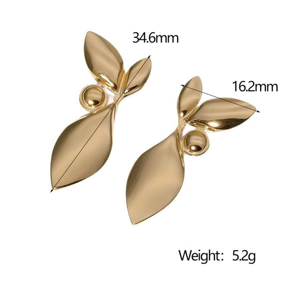 Wholesale 18K Goldplated Stainless Steel Minimalist Leaves Earrings For Women