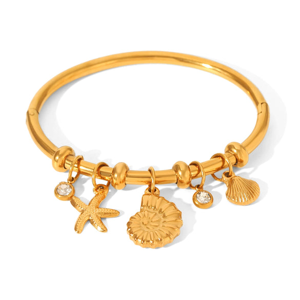 Wholesale 18K Goldplated Stainless Steel Starfish Conch Scallop Cross Electroplated Ocean Breeze Minimalist Ins Style Ring Bracelet Jewelry Accessories