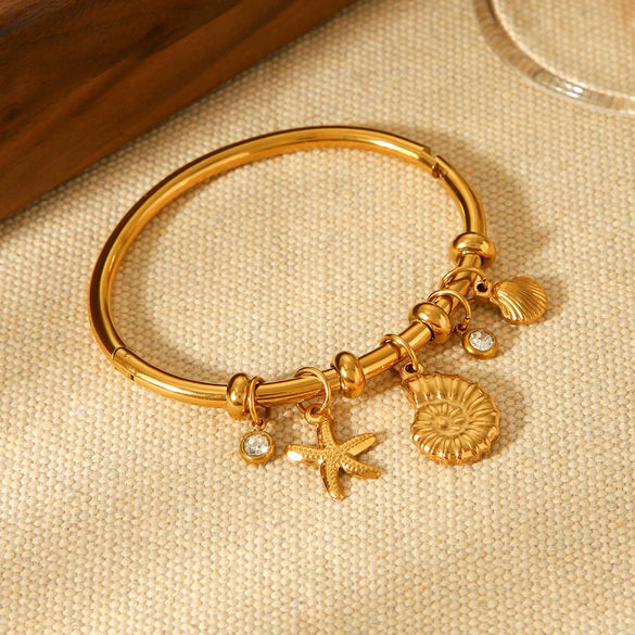 Wholesale 18K Goldplated Stainless Steel Starfish Conch Scallop Cross Electroplated Ocean Breeze Minimalist Ins Style Ring Bracelet Jewelry Accessories