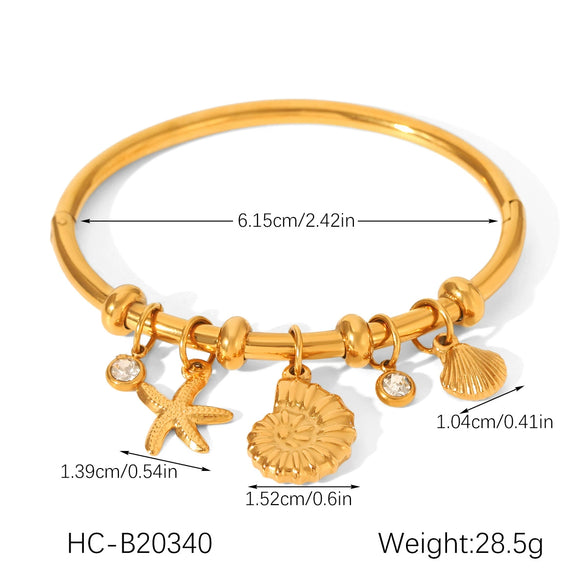 Wholesale 18K Goldplated Stainless Steel Starfish Conch Scallop Cross Electroplated Ocean Breeze Minimalist Ins Style Ring Bracelet Jewelry Accessories