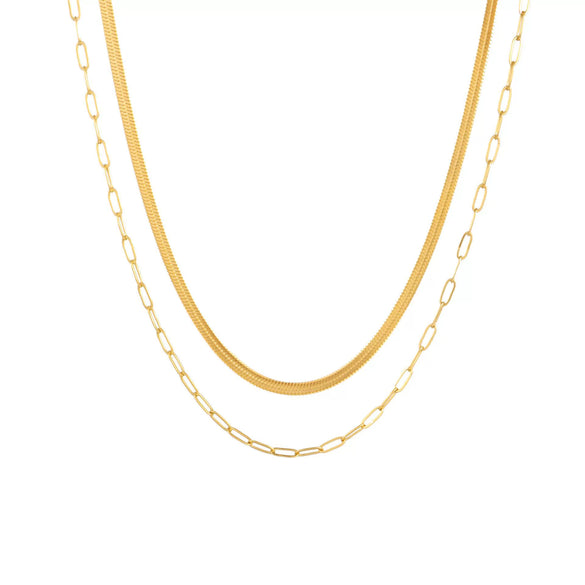 Wholesale 18K Goldplated Titanium Steel Double Layer Overlapping Geometric Snake Chain Clavicle Necklace For Women