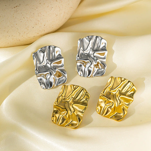 Wholesale 18K Goldplated Titanium Steel Geometric Pleated Earrings For Women