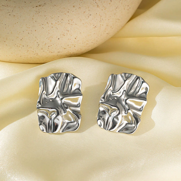 Wholesale 18K Goldplated Titanium Steel Geometric Pleated Earrings For Women