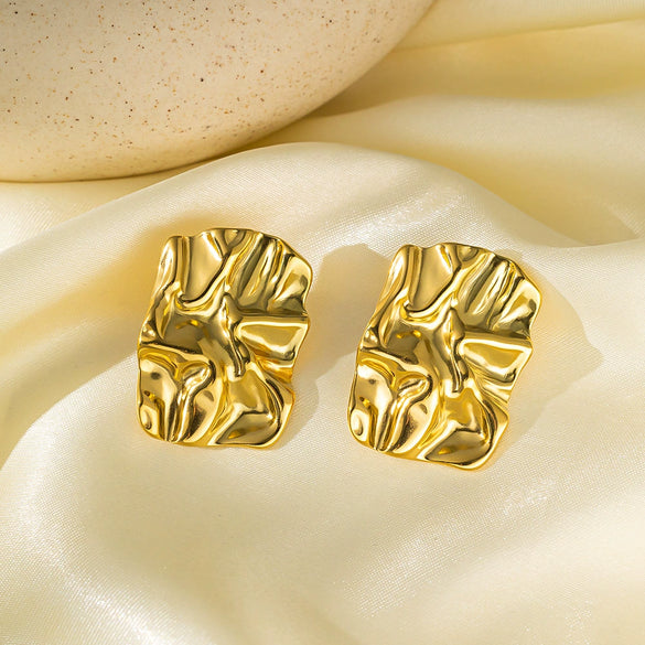 Wholesale 18K Goldplated Titanium Steel Geometric Pleated Earrings For Women