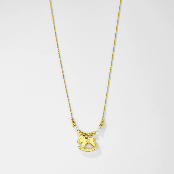 Wholesale 24K Goldplated Titanium Steel Medieval Style Geometric Trojan Horse Necklace For Women