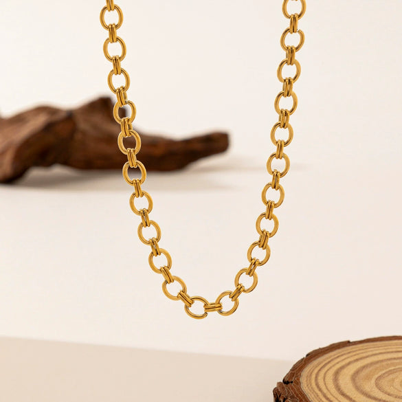 Wholesale 18K Goldplated Titanium Steel O Word Chain Necklace And Bracelet Jewelry For Women
