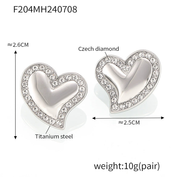 Wholesale 18K Real Gold Plated Enamel Stainless Steel Geometric Ferris Wheel And Peach Heart Split Earrings For Women