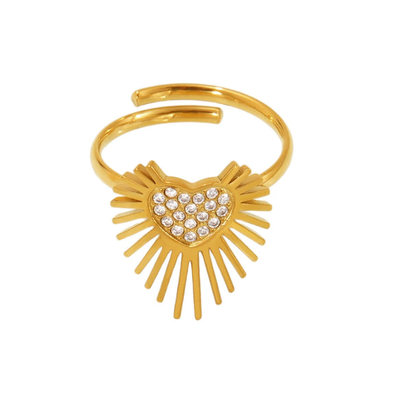 Wholesale 18K Real Gold Plated Stainless Steel Geometric Heart Shaped Open Ring For Women Light Luxury Style Fashion Accessories