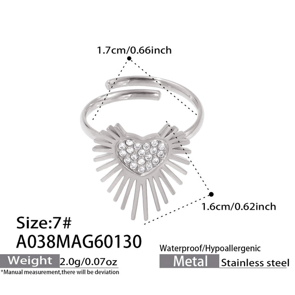 Wholesale 18K Real Gold Plated Stainless Steel Geometric Heart Shaped Open Ring For Women Light Luxury Style Fashion Accessories