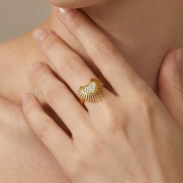 Wholesale 18K Real Gold Plated Stainless Steel Geometric Heart Shaped Open Ring For Women Light Luxury Style Fashion Accessories