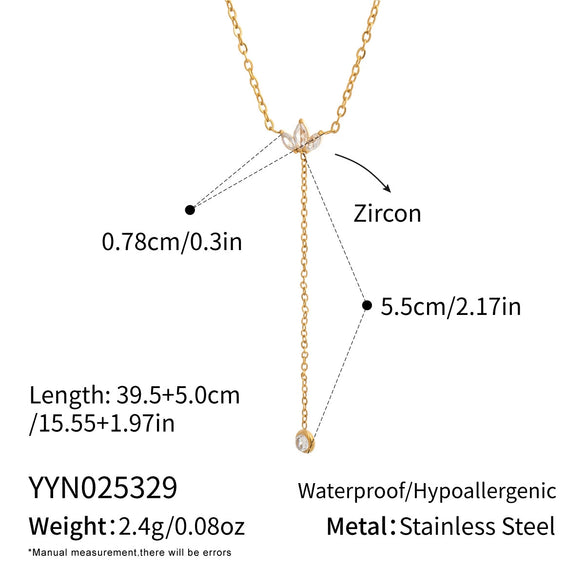 Wholesale 18K Real Gold Plated Stainless Steel Zircon Floral Yshaped O Word Chain Necklace For Girls
