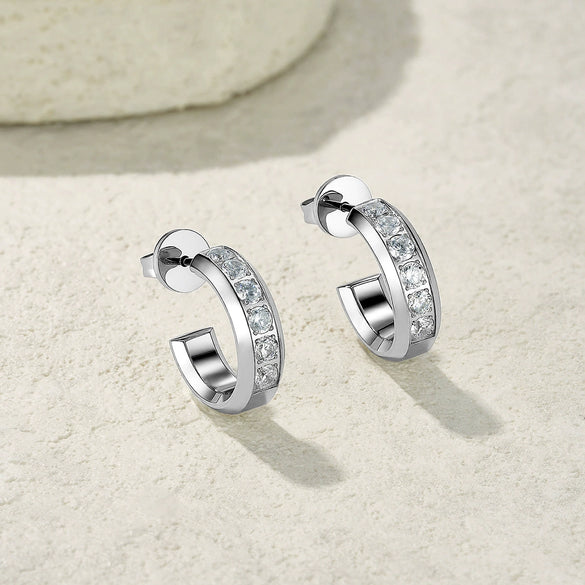 Wholesale 14K Stainless Steel Electroplated Light Luxury Minimalist Geometric Cshaped Zircon Earrings For Women