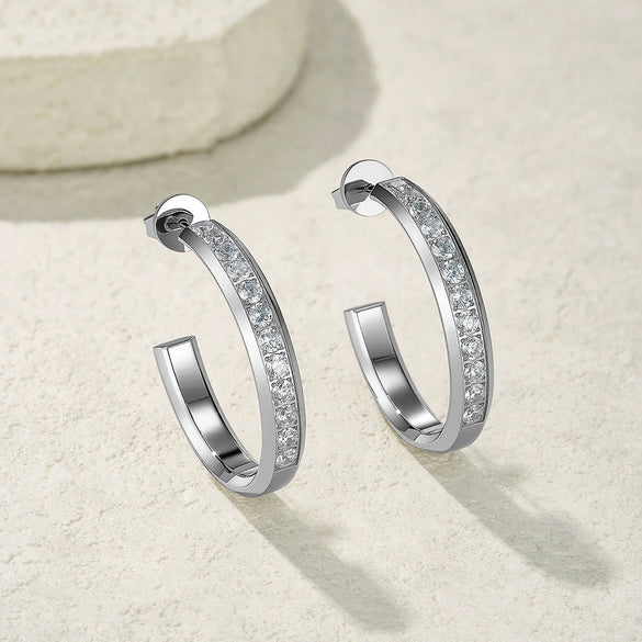 Wholesale 14K Stainless Steel Electroplated Light Luxury Minimalist Geometric Cshaped Zircon Earrings For Women