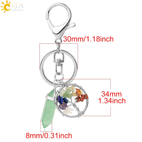 Wholesale Keychain Natural Crystal Green Fluorite Semiprecious Stone Tree Key Accessories