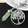 Wholesale Keychain Natural Crystal Green Fluorite Semiprecious Stone Tree Key Accessories