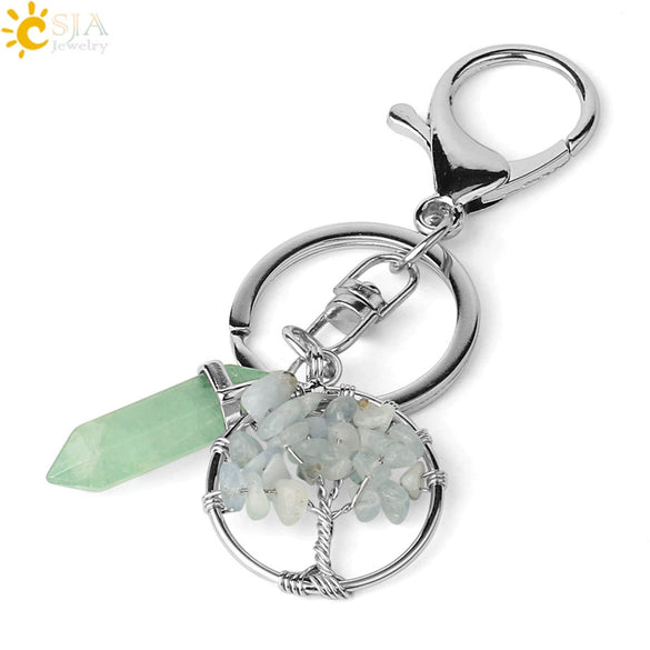 Wholesale Keychain Natural Crystal Green Fluorite Semiprecious Stone Tree Key Accessories