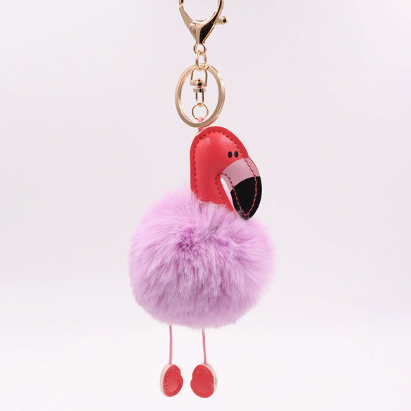 Wholesale Keychain Pu Leather Imitation Rex Rabbit Fur Flamingo Toucan Fur Ball Pendant